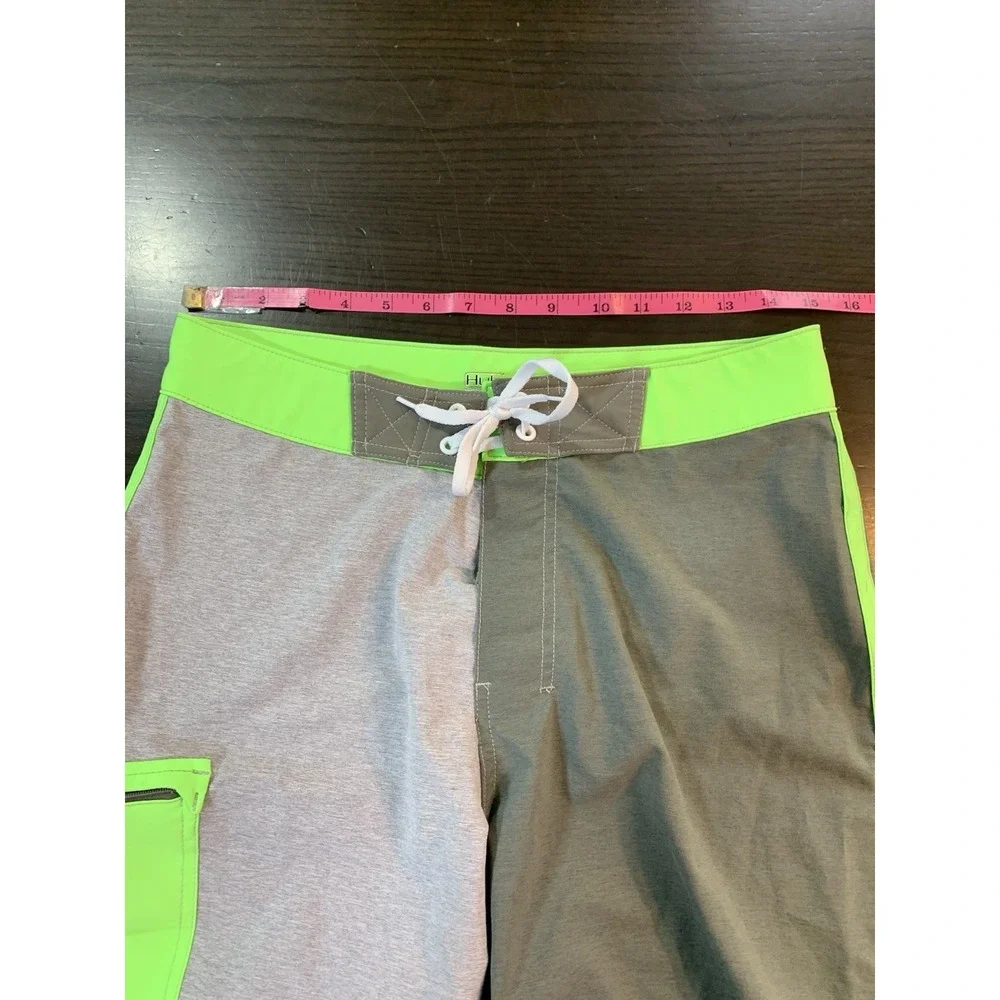 HUK Performance Fishing Board Shorts Swim Trunks Gray Neon Green Mens Sz 30 Lace